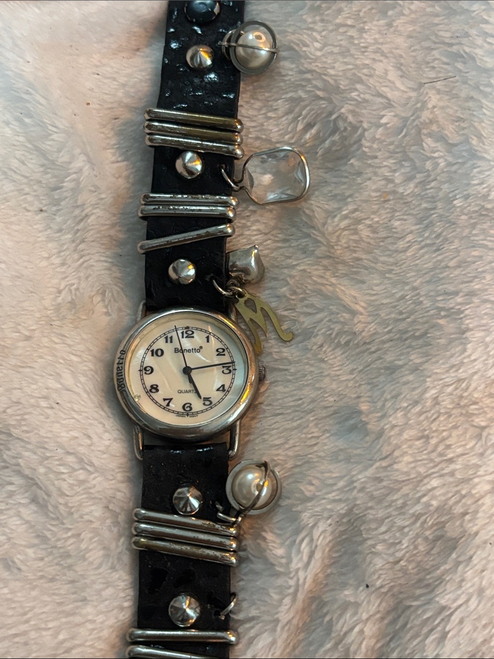 Benetto Black Leather Charm Watch - Black